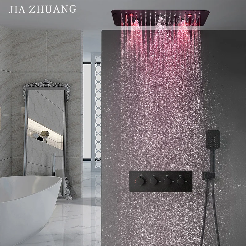 American New Style grifo de ducha 3 Hole Matt Black Modern Bathroom Led Shower Set Faucets