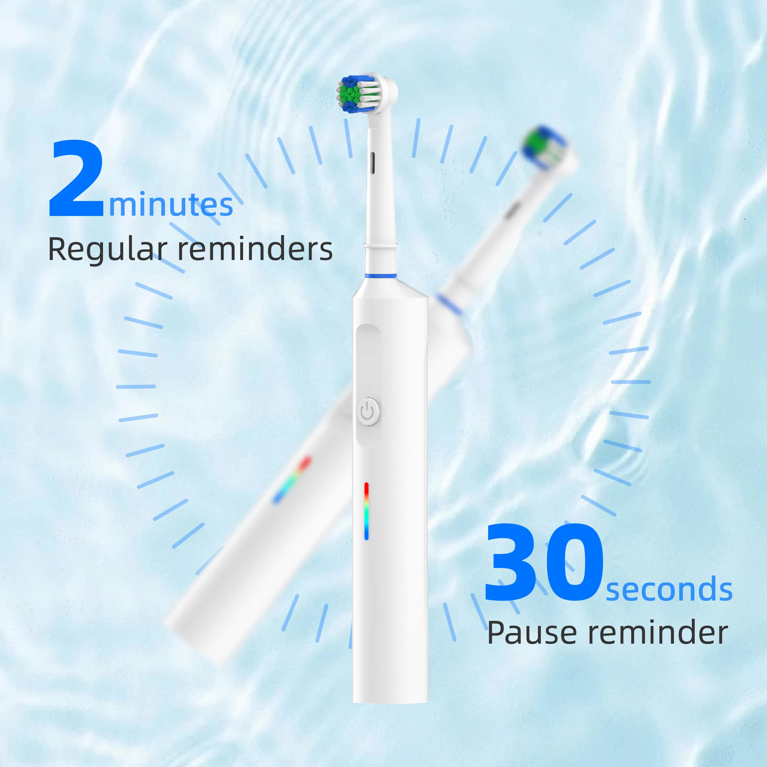 IPx7 Waterproof Round Head Electric Toothbrush Rechargeable Rotary Electric Toothbrush With 2 Brush Heads