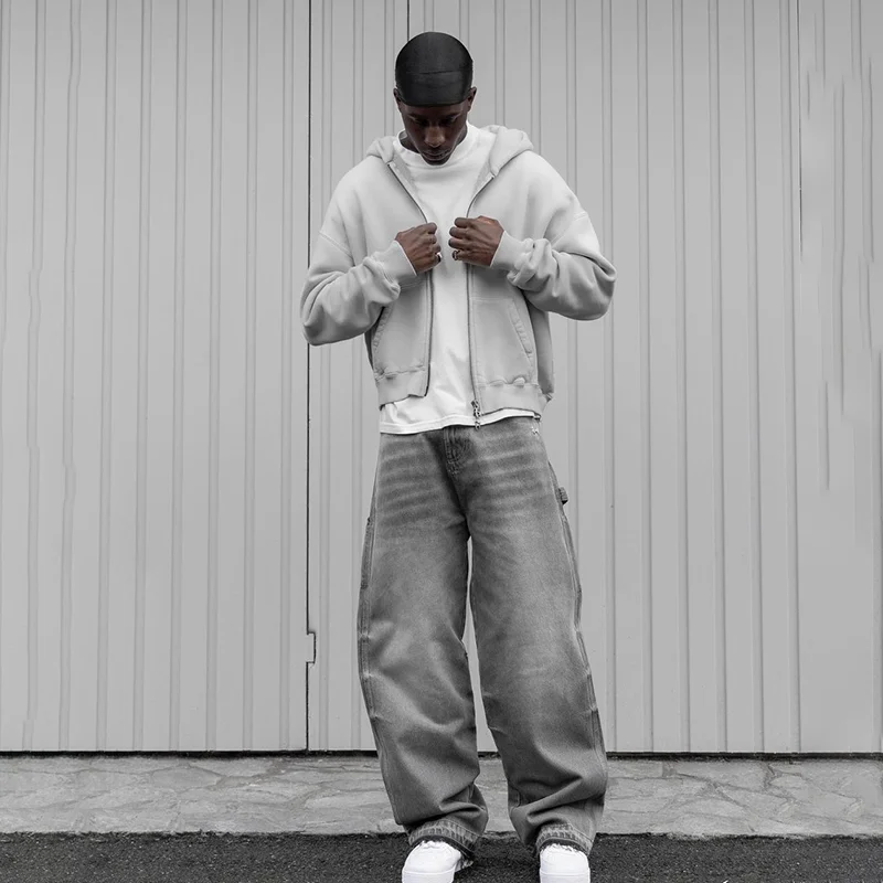 Custom streetstyle trend pure wash pants stonewashed denim jeans casual baggy jeans for men