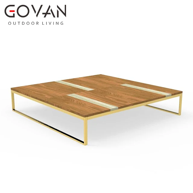 Modern simplicity design outdoor weather resistant teak wood coffee tea table patio garden stainless steel frame coffee table