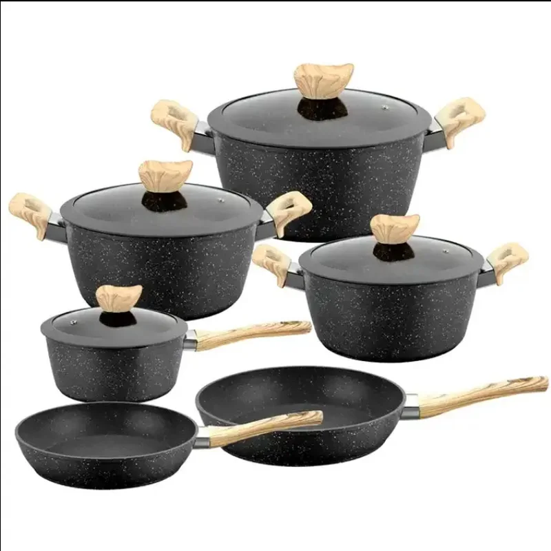 Marble Maifan Stone Nonstick Pan Business Gift Household Western Frying Pan Wok Saucepan Set