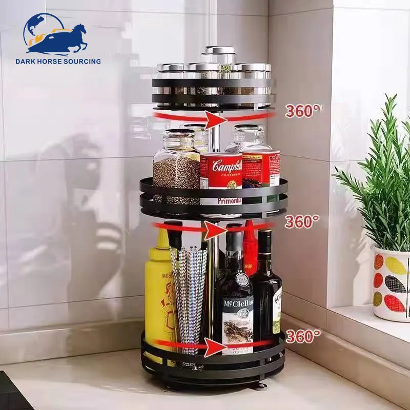 Round Turntable Kitchen Cupboard 360Rotating Spice Salt Organizer Rack Rotating Seasoning Rack