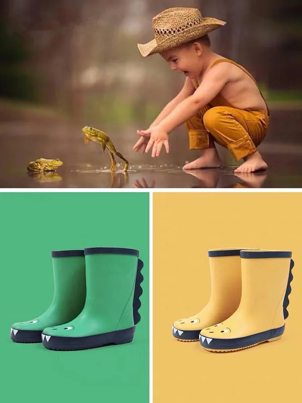 Half Height Dinosaur Printed Kids Rubber Rain Boots
