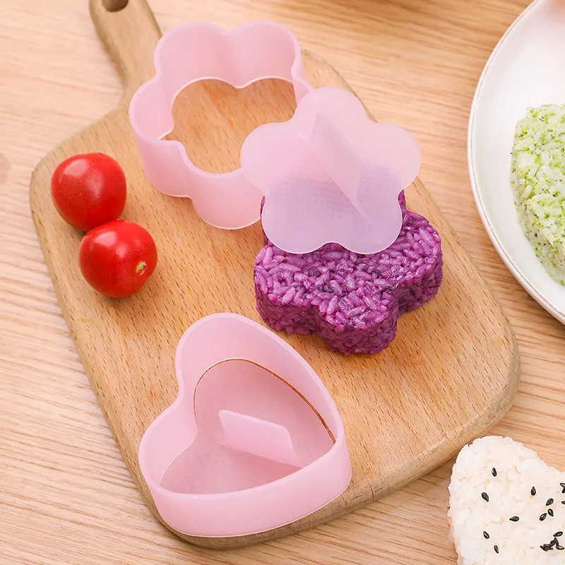 Creative Non Stick Onigiri Mold Set Triangle Heart Bear Flower Shaped Sushi Rice Ball Press Molds With Rice Paddle