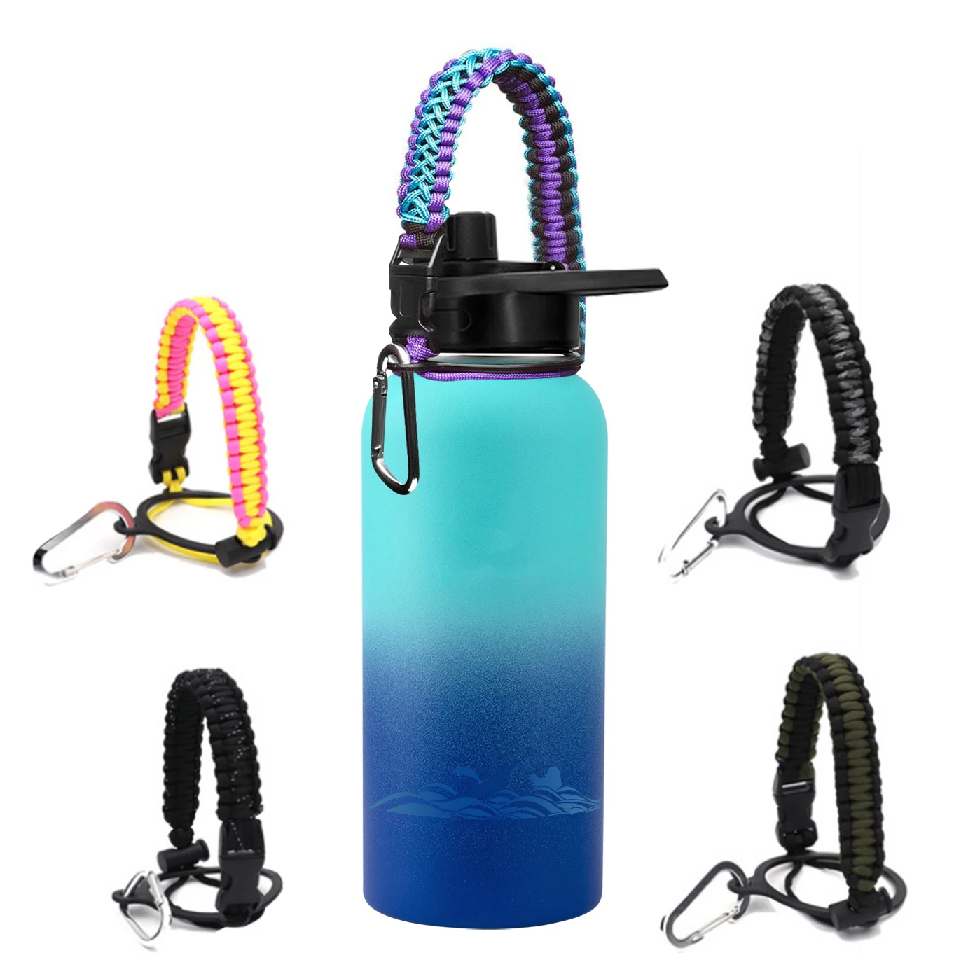 
New Design 2021 water bottle with paracord handle 12oz/18oz/21oz/32oz/40oz/50oz/64oz vacuum water bottle with BPA free Lid 