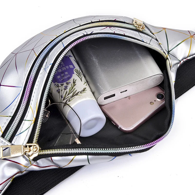 Holographic Fanny Pack Ladies Leather Waist Bag Women Sports Fanny Bags Waterproof Running Belt Bag Chest Pouch
