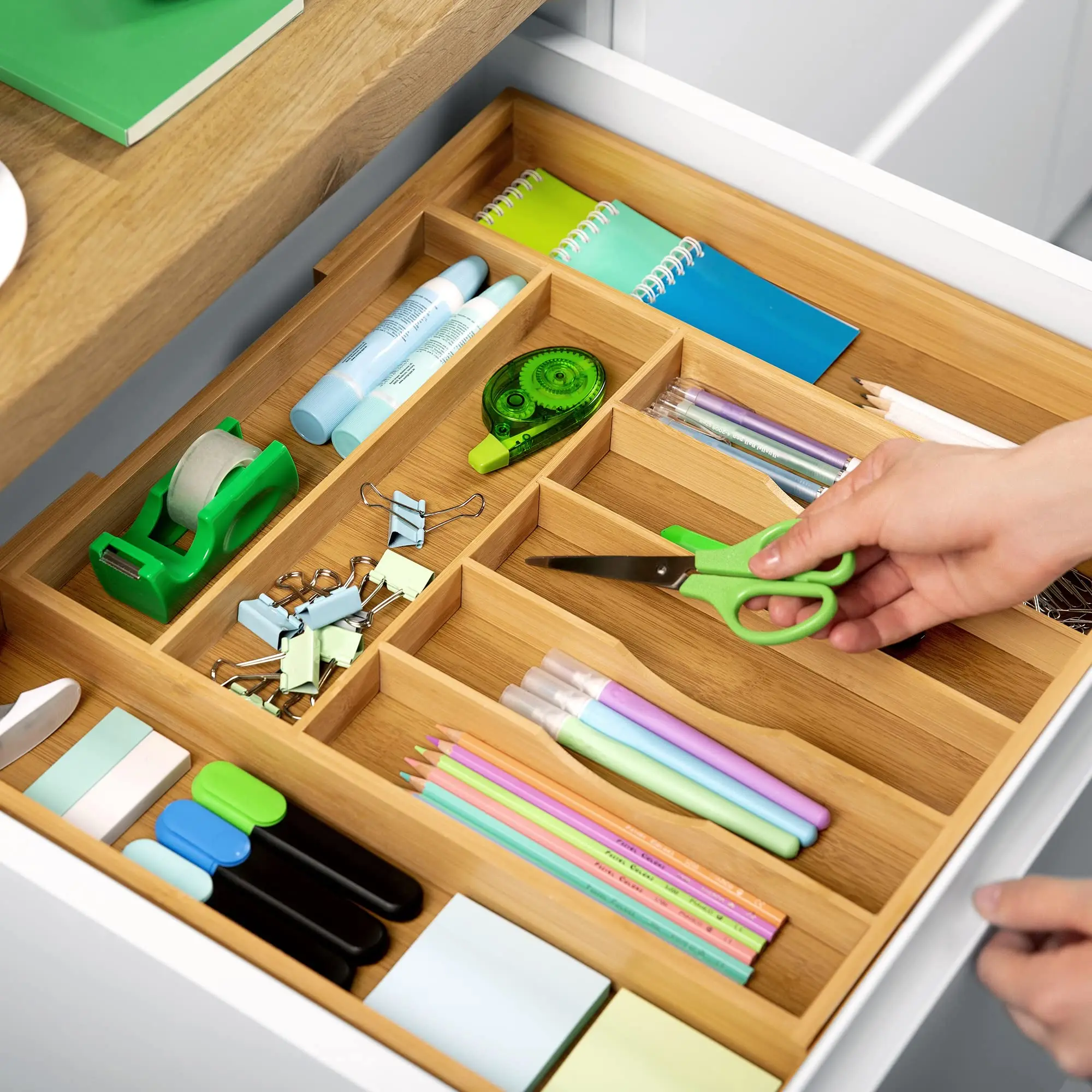 Wood Tray Organizer Bamboo Kitchen Drawer Organizer Silverware Utensil Holder Cutlery Tray  Utensil Storage Cabinet Organizers