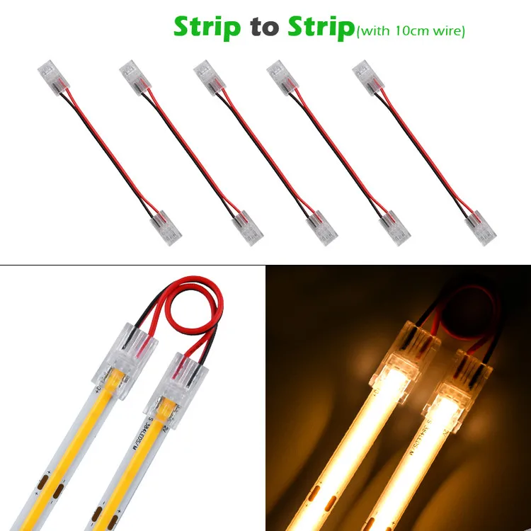 cob led strip connector corner 6mm 8mm 10mm 2 pin or 3pin  strip to wire led strip light  Fast connector