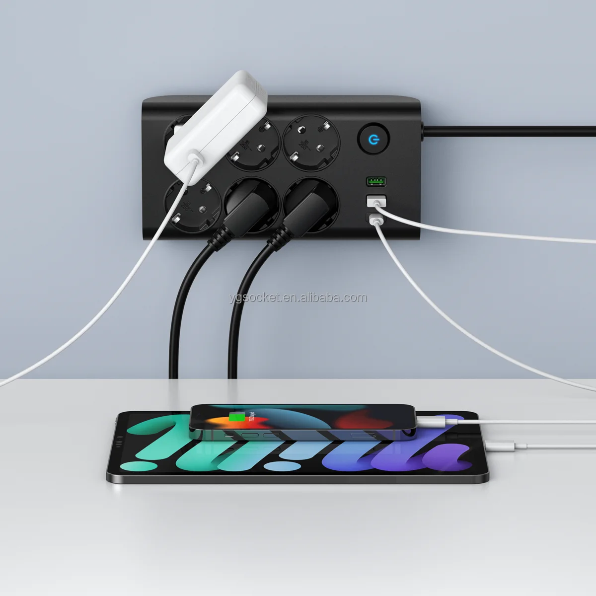 6 way outlets High Quality 1.8M Cable Length Extension Socket Type with 3USB 3.4A germany power strip