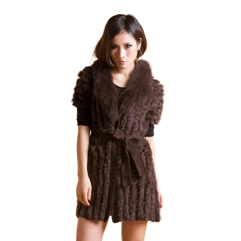 Factory Wholesale Price Real Fur Vest Women Winter Stylish Authentic Rabbit Fur Vest With Fox Fur Collar