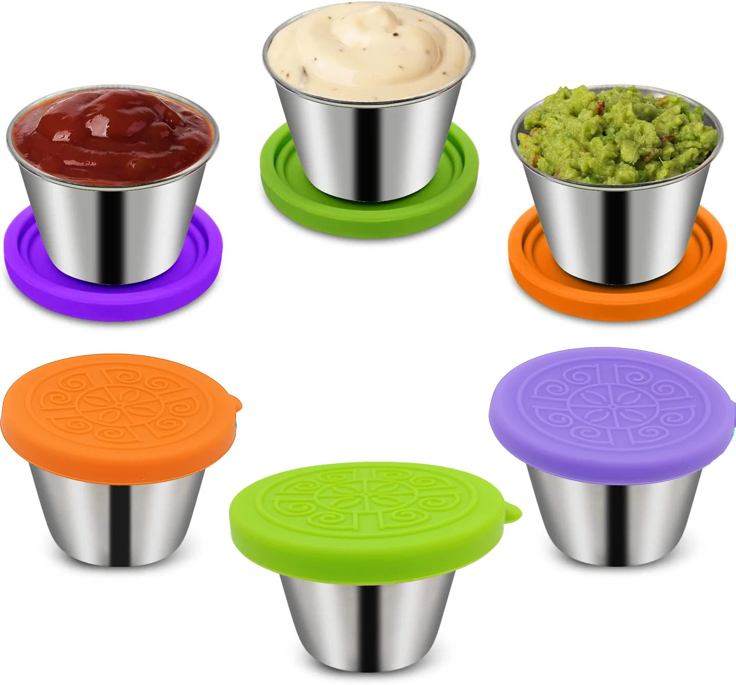 Food Grade Small Sauce Cup 304 Stainless Steel Sauce Cup with Silicone Lid
