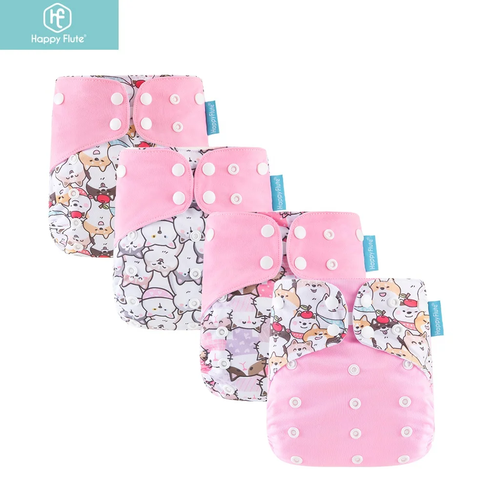 Многоразовые детские тканевые подгузники HappyFlute с индивидуальным принтом, без вставки, моющиеся водонепроницаемые тканевые подгузники