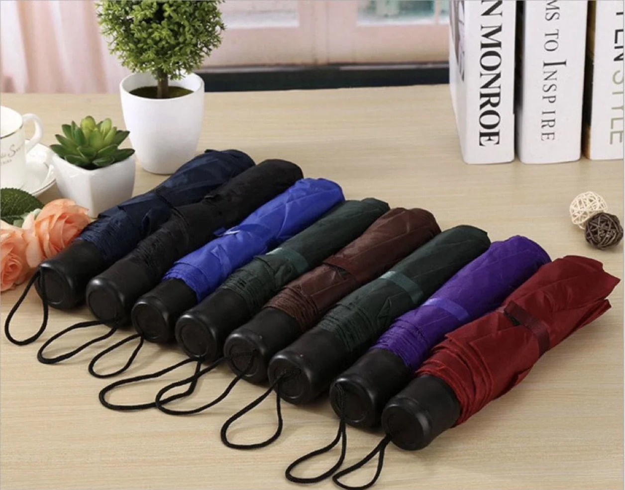 Wholesale  Cheap Souvenir Commercial Pongee Gift Folding Umbrella Promotion Custom Logo Printing Automatic Foldable Umbrella