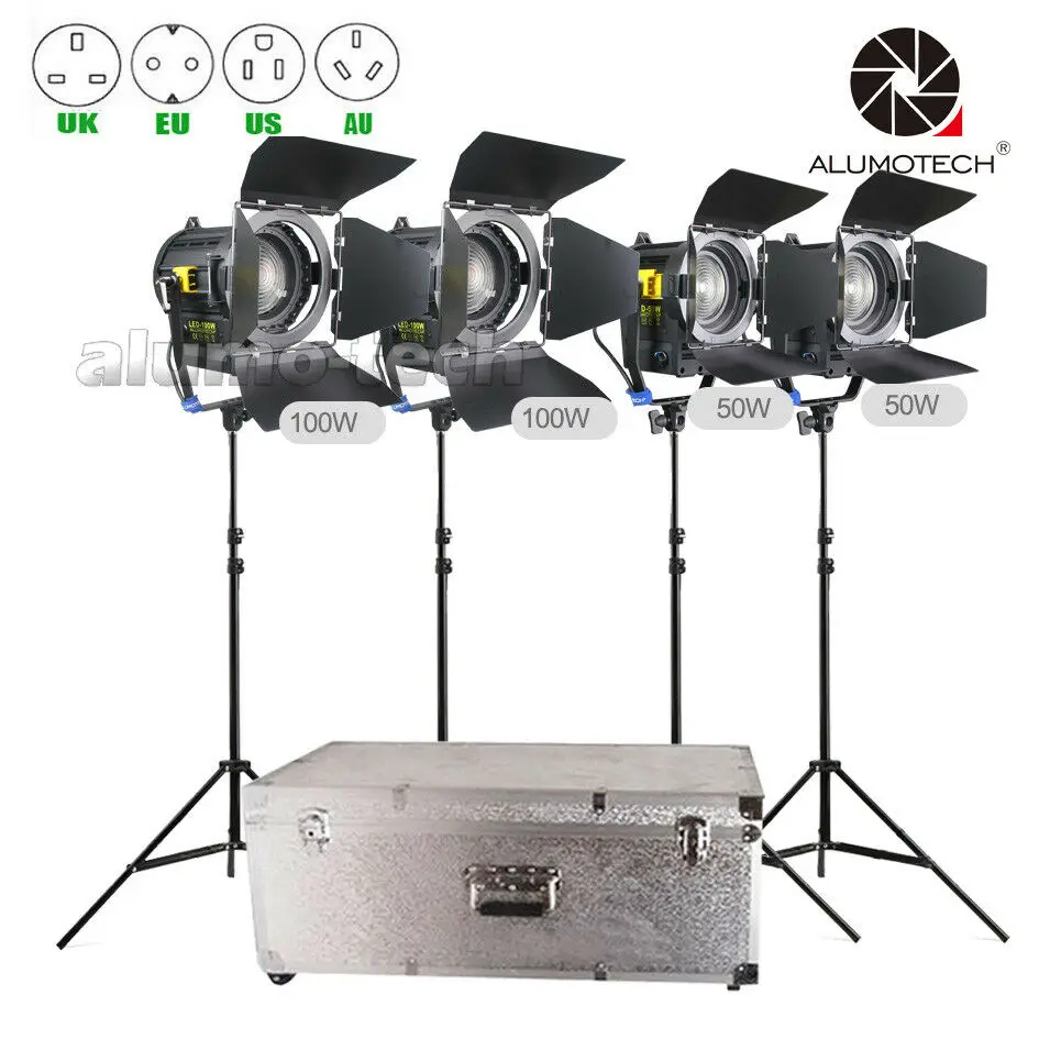 Диммирование ALUMOTECH 5500/3200K (50 Вт + 100 Вт) X2 светодиодный Фокус Fresnel Точечный светильник + стойки + комплект чехла для студийной видеосъемки фотосъемки пленочная камера