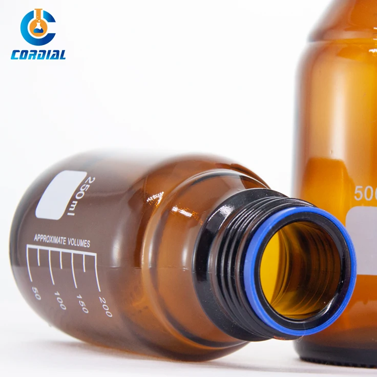 Labs borosilicate Storage Bottles glass reagent bottle with Blue GL45 Screw lid