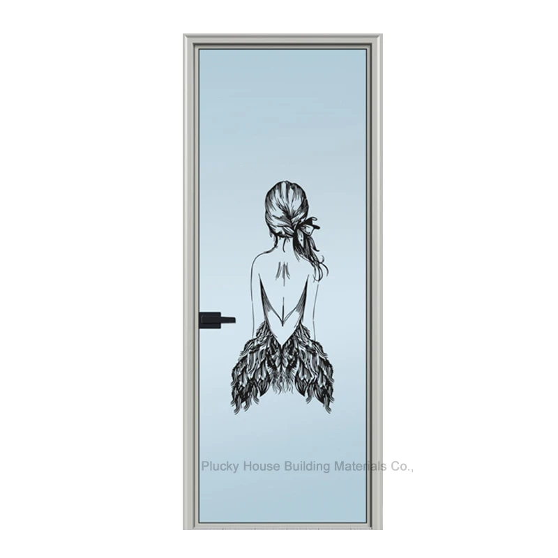 Modern Black Narrow Aluminium Frame Toilet Glass Swing Door Slim Frame Bathroom Door