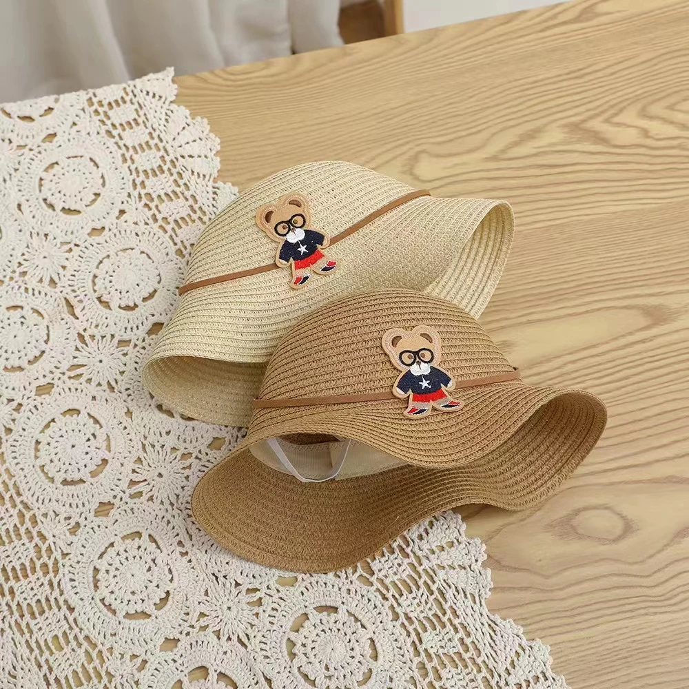 2024 New Summer Beach Vacation Rattan Cartoon Simple Drawing Car Bear Straw Hat Cute Style Children Bag