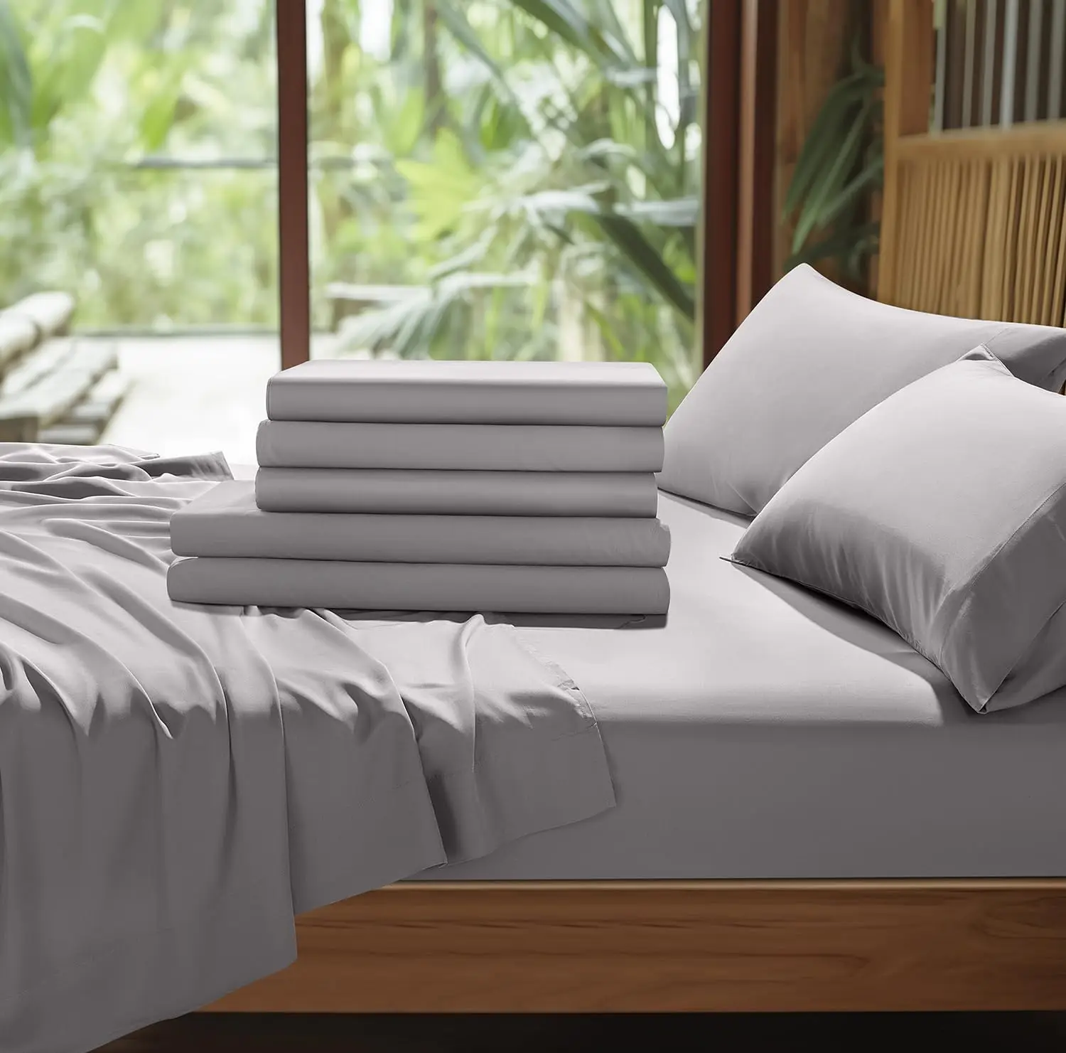 2024 New Arrival Hot sale 100% organic bamboo Cooling Bedding Sheets Set Luxury customized solid color bedding set bedsheets