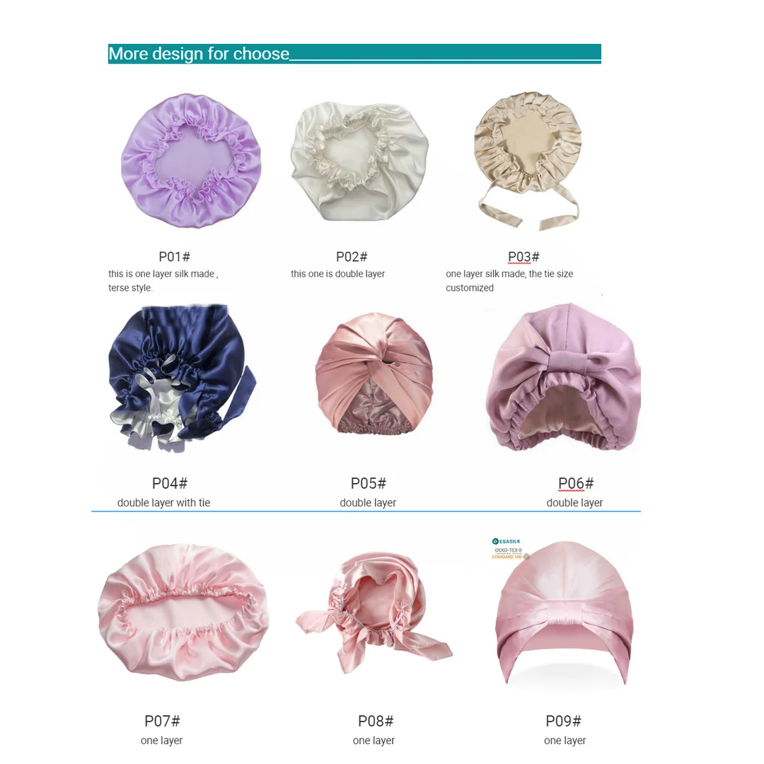 High Quality Care Hair Sleep Turbans Wholesale Nature 19 Momme 100% Silk Bonnet