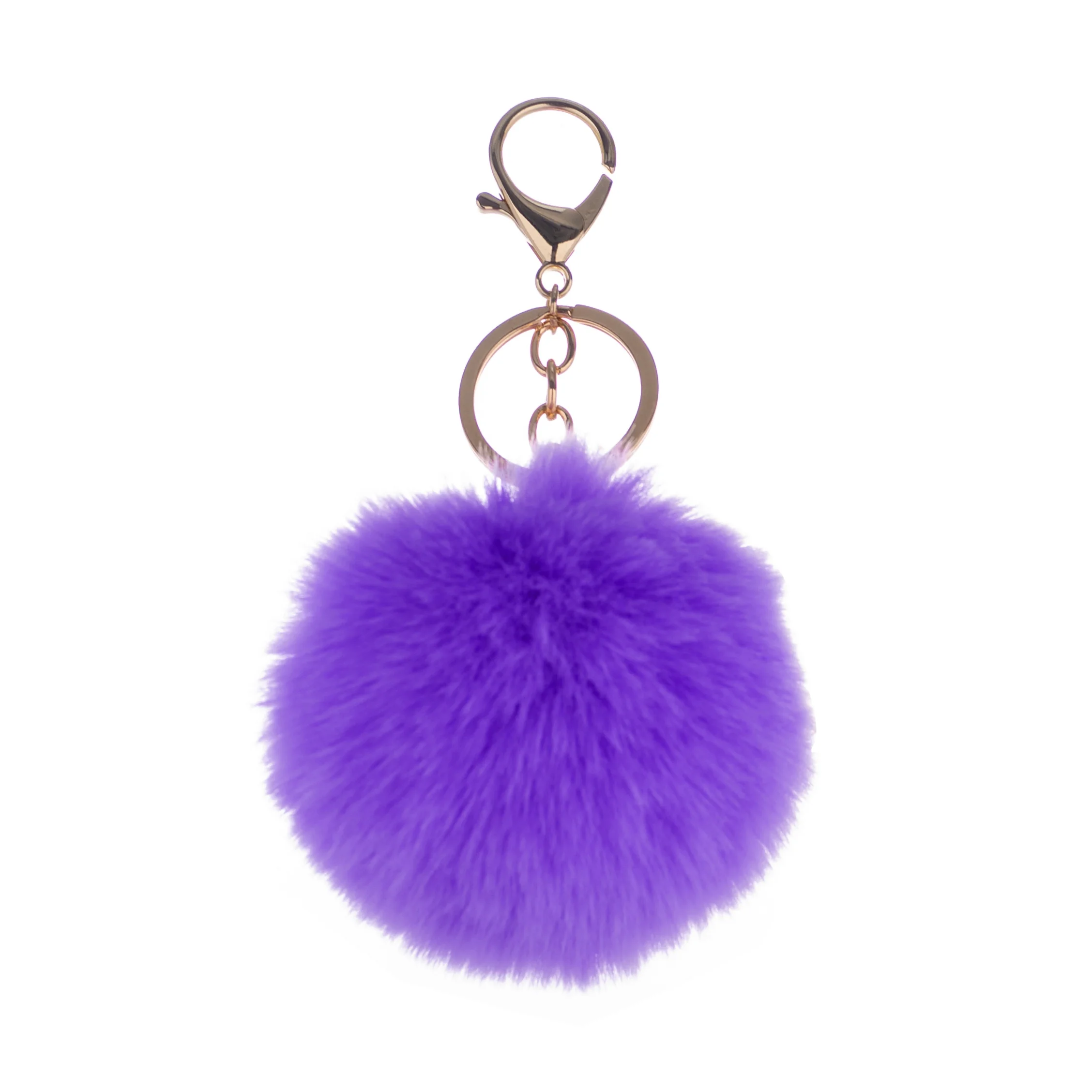 Colorful Customized Metal Chain Fluffy Furry Faux Ball Fur Keychain