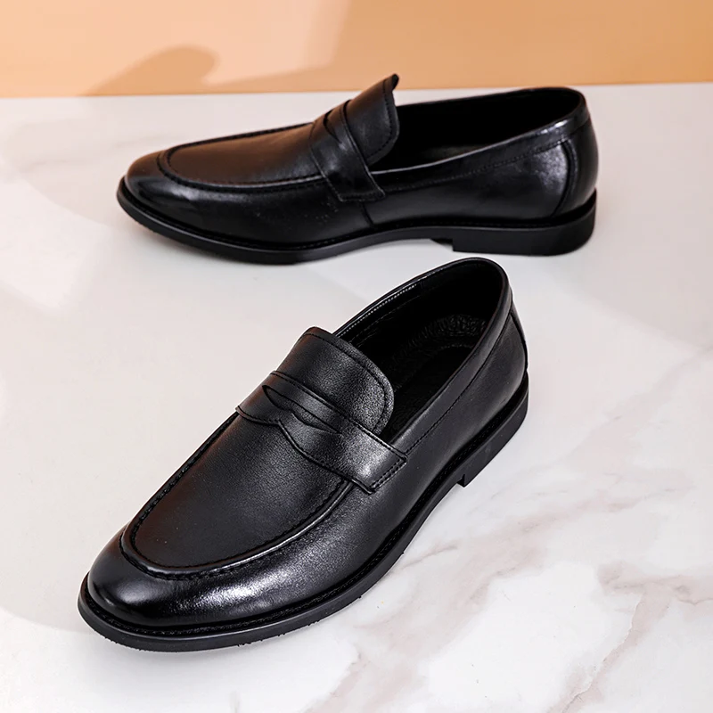 Mens Casual Business Shoes 100% Genuine Leather with Clemence  Brush-off Mens Driving shoe Slip-On loafers