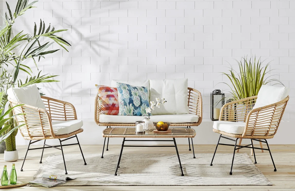 Patio Furniture Garden Rattan Lounge Sofa Chair Outdoor Stool Set