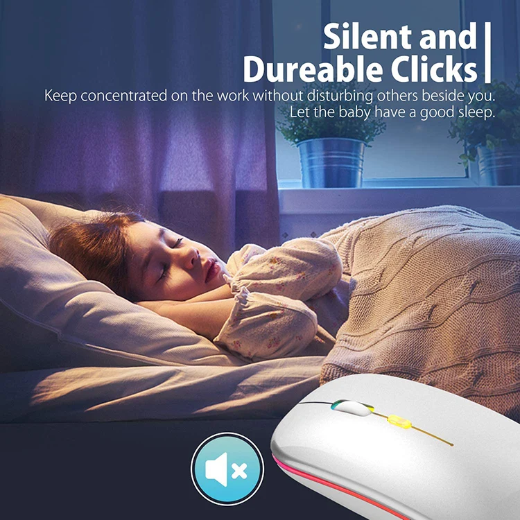 LED Rechargeable Slim Silent Mouse 2.4G Portable USB Optical Office Wireless Mouse