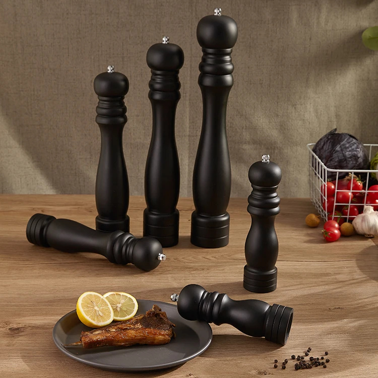 Wholesale Custom Logo Black Manual Grinder Rubber Wood Salt and Pepper Mill