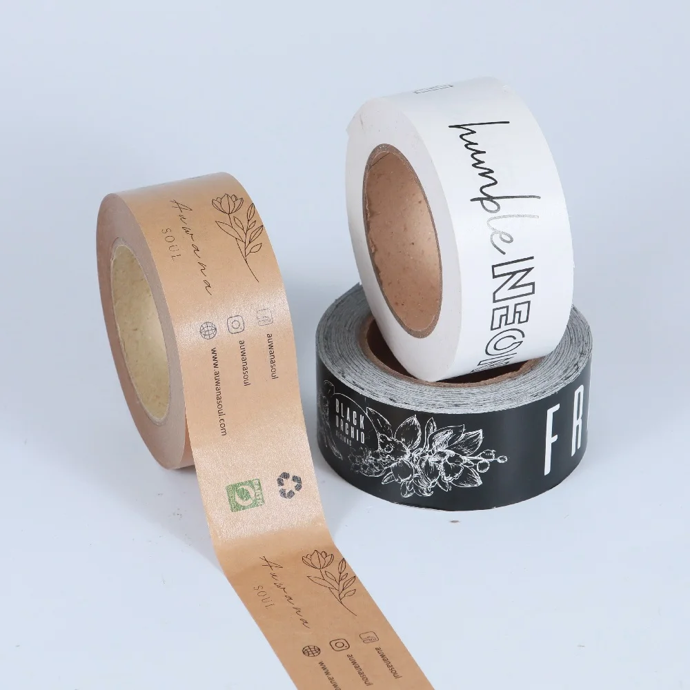 Custom Printed Logo Water Activated Appear Gummed Carton Packing Reinforced Kraft Tape Paper