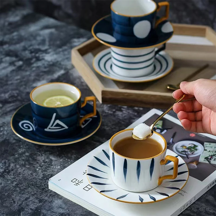 Milk Tea Cup Saucers for Restaurant Cafe Ceramic Tea Cups & Saucers Custom Ceramic Espresso Coffee Cup Set