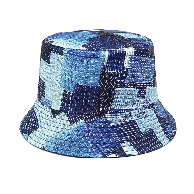 OEM wholesale denim Europe American spring fall retro graffiti sunshade outdoor breathable gorras bucket hat for men