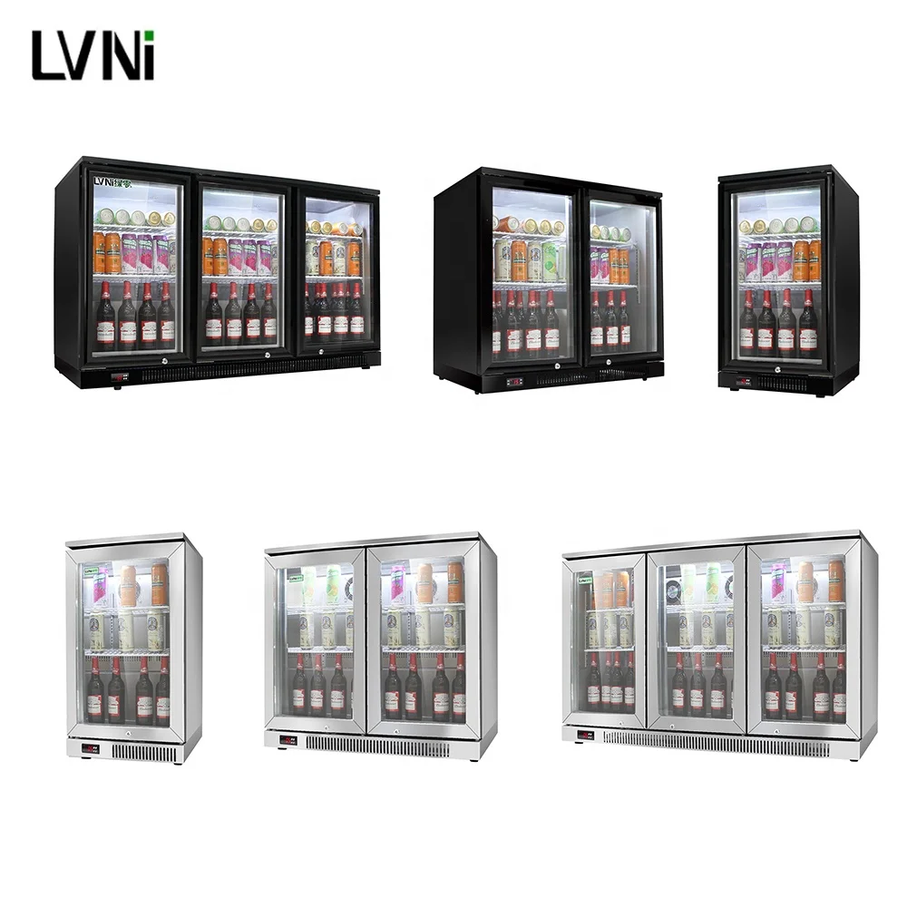 1 2 3 Door Mini Bar Fridge Stainless Steel Mini Beer Bottle Fridge Back Bar Commercial Beverage Cooler