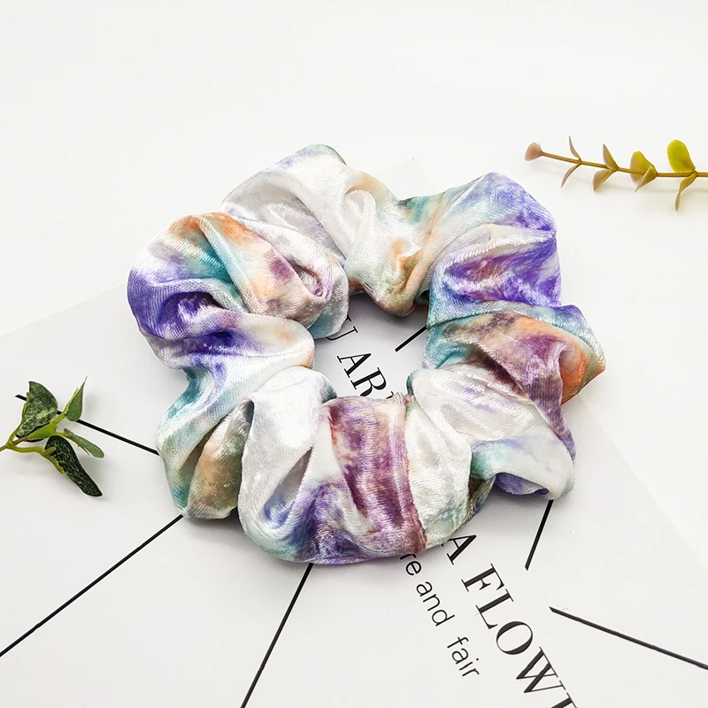 Factory sale Colorful Tie dye velvet fabric oversized Elastic Hair Scrunchies hair band