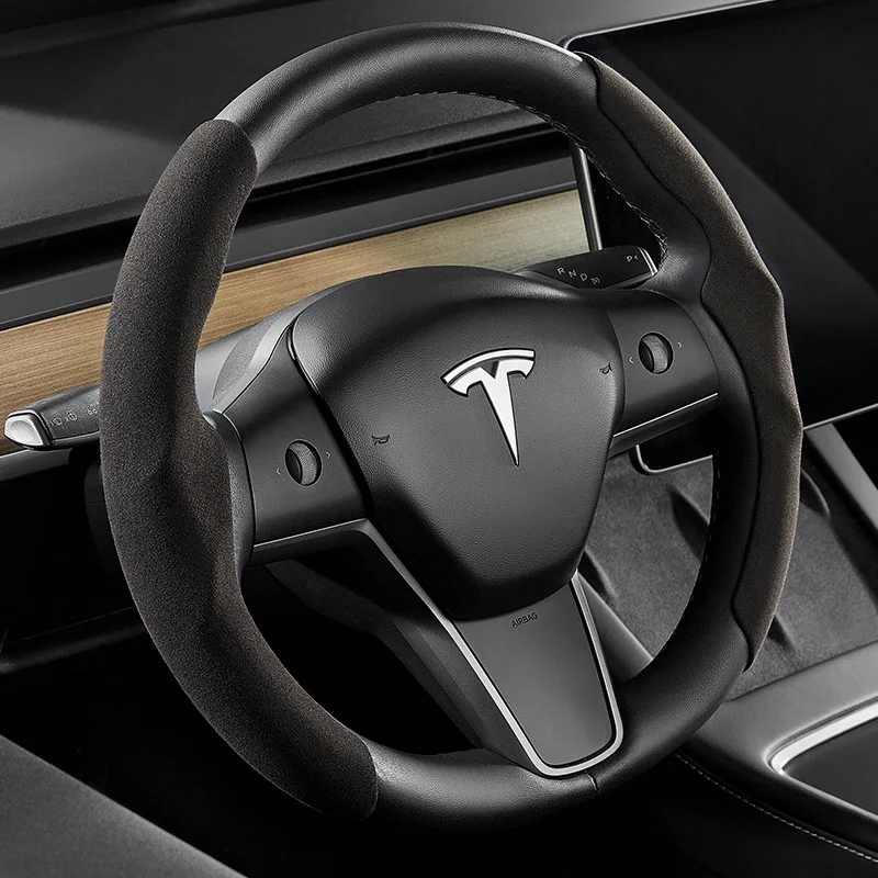 Teslamodel3 Y snap-on steering wheel cover leather steering wheel cover