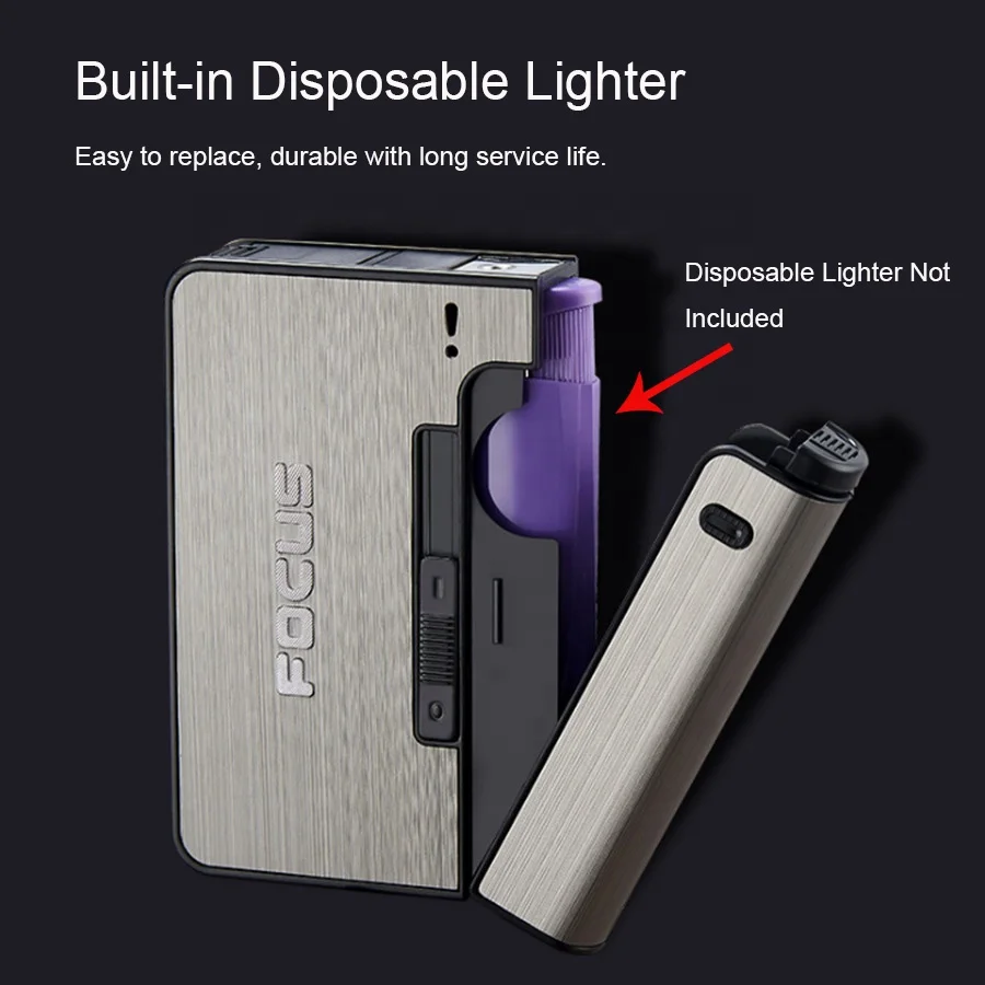 Automatic Cigarette Case With Disposable Lighter Metal Cigarette Case With Gas Lighter Built In Cigarette Case With Lighter