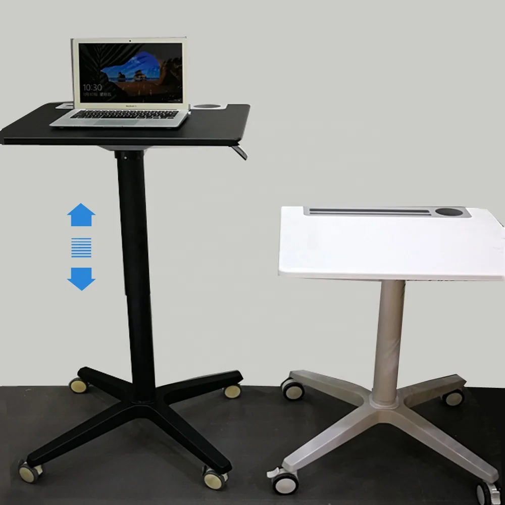 MDF table top mobile Student Pneumatic Adjustable Height Sit Stand Desk with holder and hook