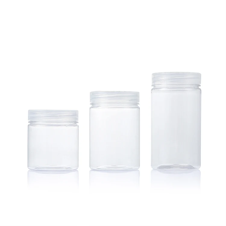 PET material transparent 400ml 500ml Food grade sealed plastic can with lid