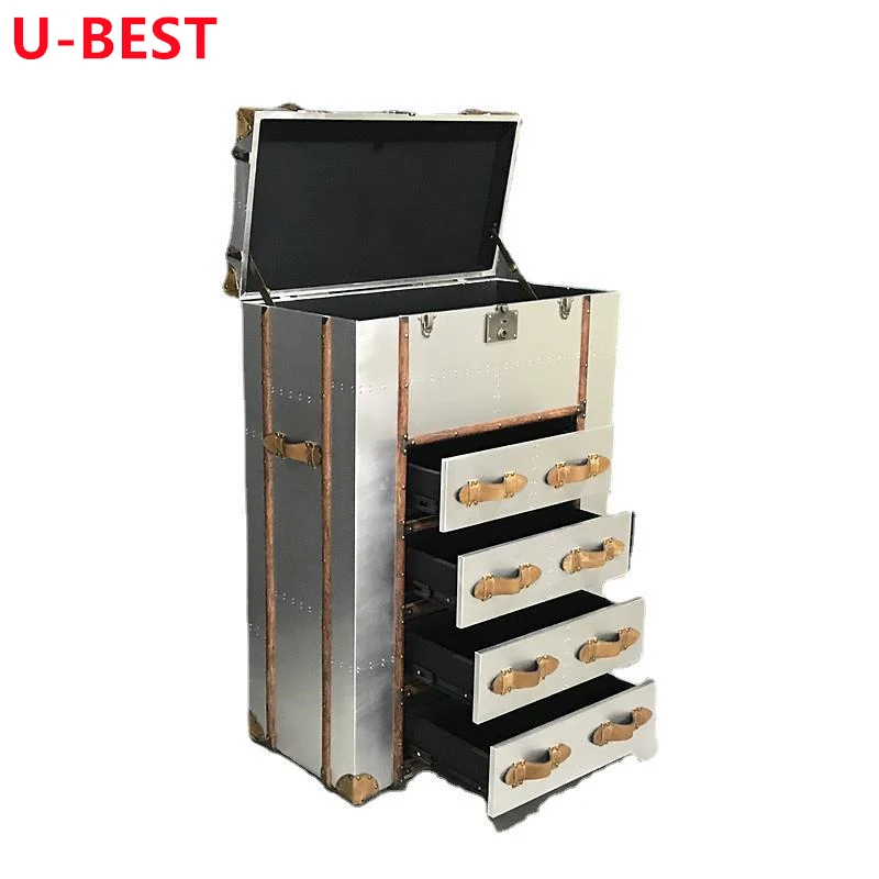 U-BEST Polished Aviation Vintage Coffee Table Trunk Aluminium Coffee Bar Hotel Side End Small Cabinet Table