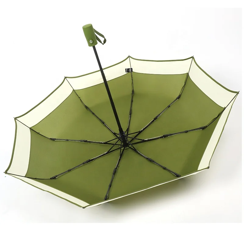 Fully Automatic Custom Green Folding 3 Folded Umbrella With Custom Printed Logo For Promotion Gifts