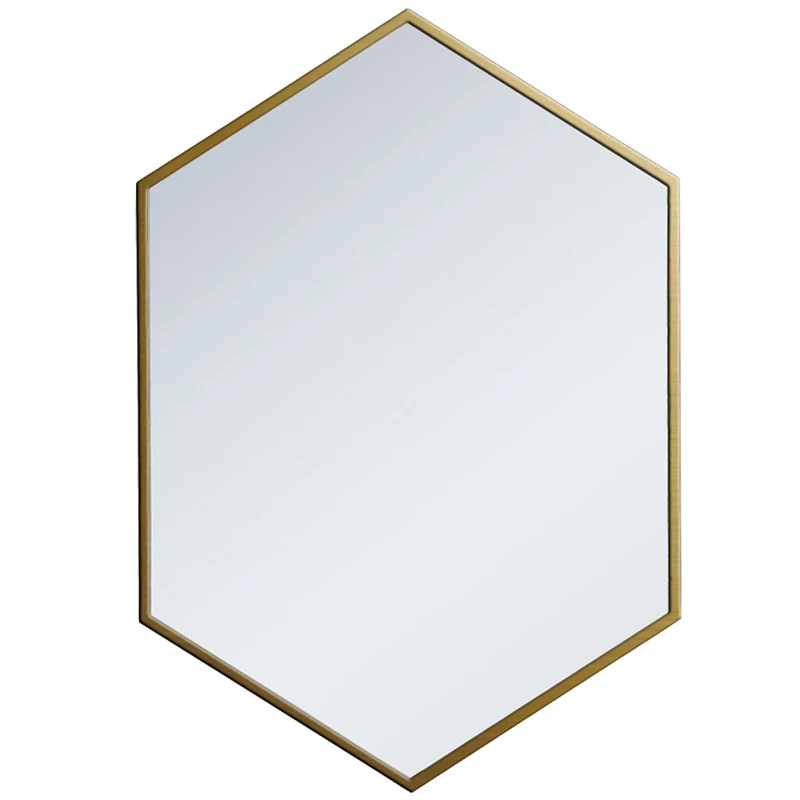 
Hexagon brushed brass decorative wall stainless steel framed metal bathroom mirror for vanity 
