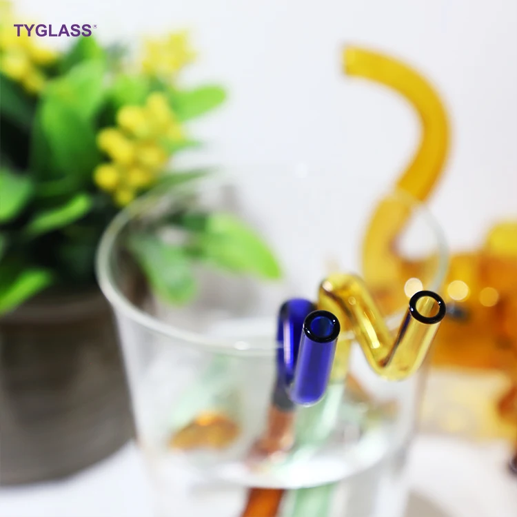 New Style Glass Straws Colored Borosilicate 3.3 Bent Glass Drinking Straws for Cocktails shaker