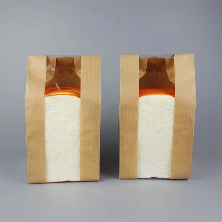Wholesale Bread Greaseproof Paper French Baguette Bread Loaf Packaging Sharp V Bottom Flat Brown Kraft Paper Bags with Window