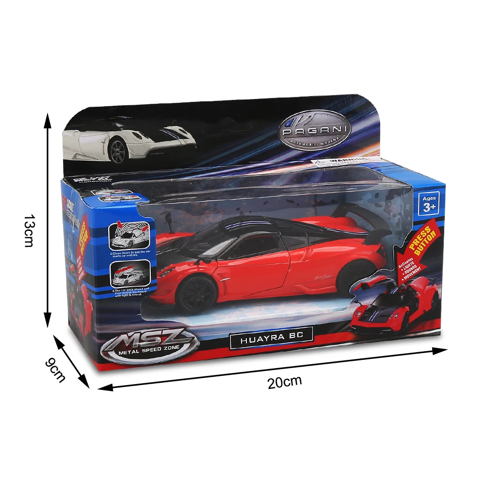 1:30 Die-cast Pull Back Model Alloy Toy Car with Light and Sound Pagani HuayraBC with Openable Door