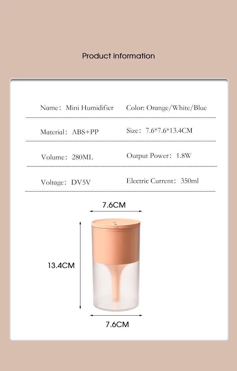 Desk 2022 newest 280ml Portable Air mini Humidifier usb LED Light USB For Car moist usb humidifier Aroma Diffuser