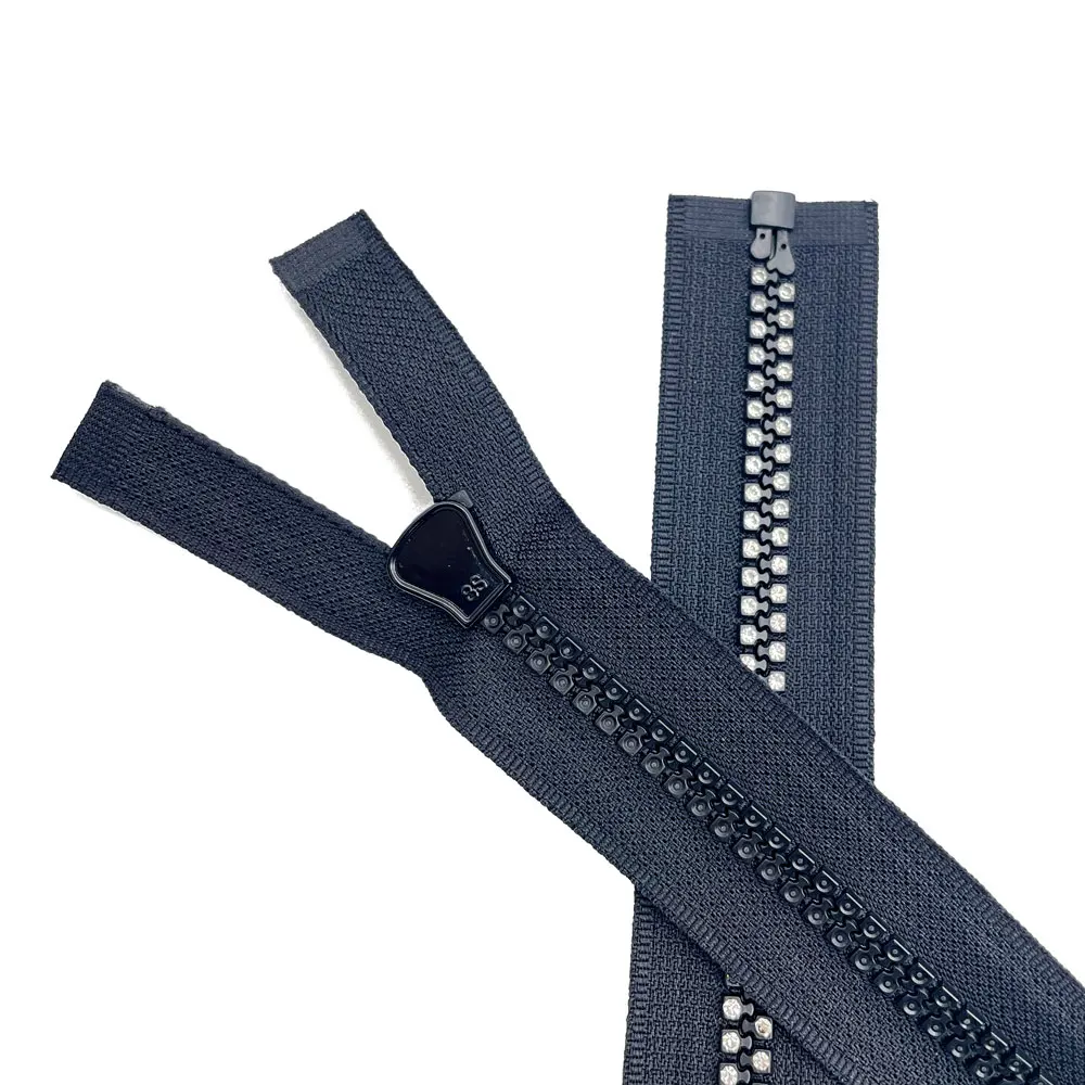 Free Sample Diamond Zipper Decorative Plastic Zipper Open End Auto Lock Zipper With Rhinestones