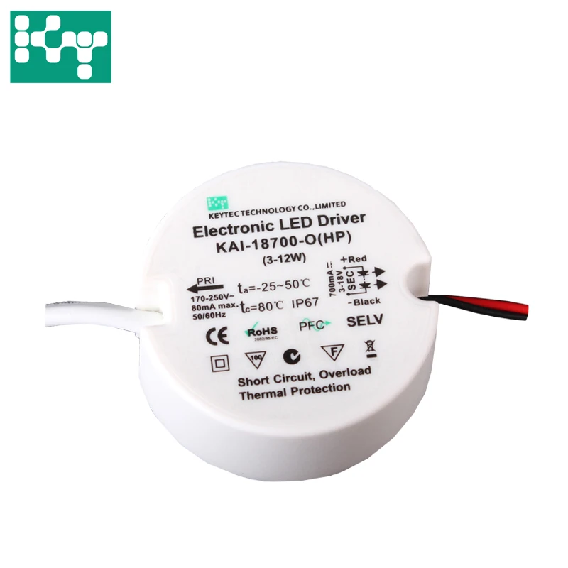 
 Светодиодный драйвер постоянного тока 12,5 Вт 3-18 в 700 мА PF0.6 IP66  