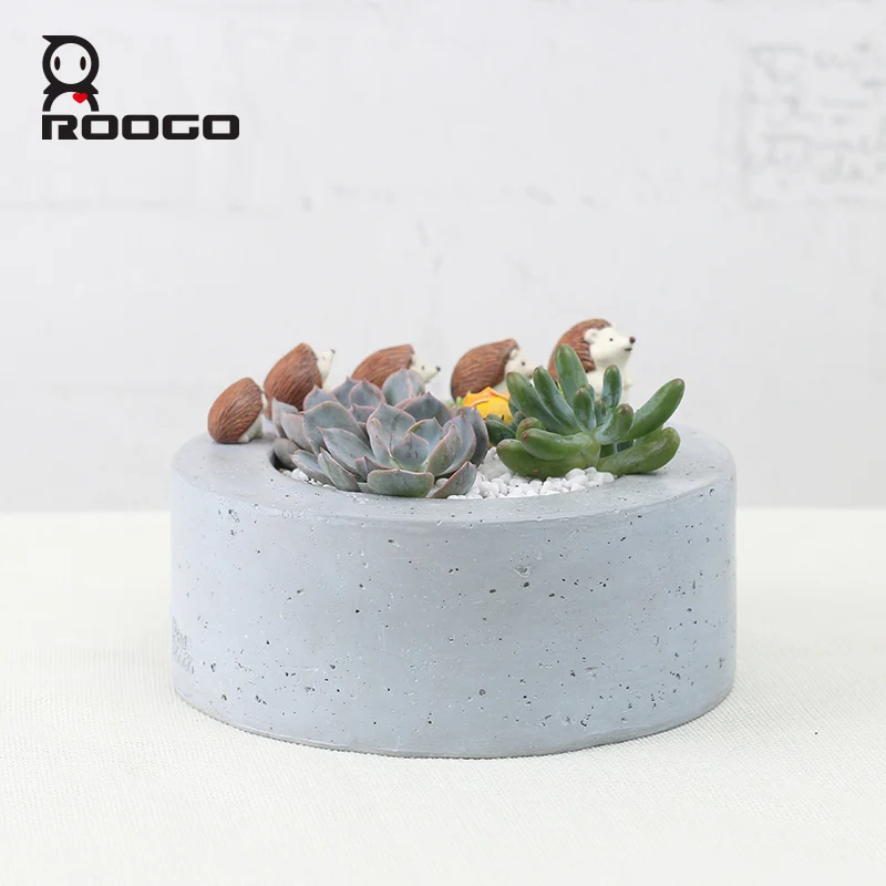 ROOGO Fairy Garden Unique Imitation Concrete Resin Plant Holder Small Planter Succulent Bonsai Pots Pen Holder Kids Gifts