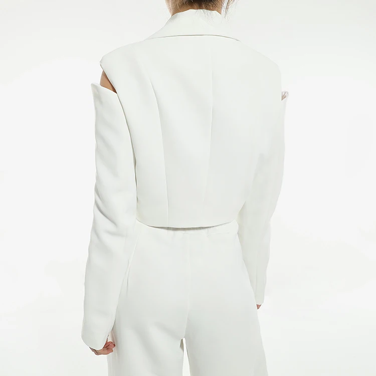 Женские топы 2021, необычные уникальные пикантные белые блейзеры с открытыми плечами и V-образным вырезом, повседневные женские топы с длинным рукавом, 2021