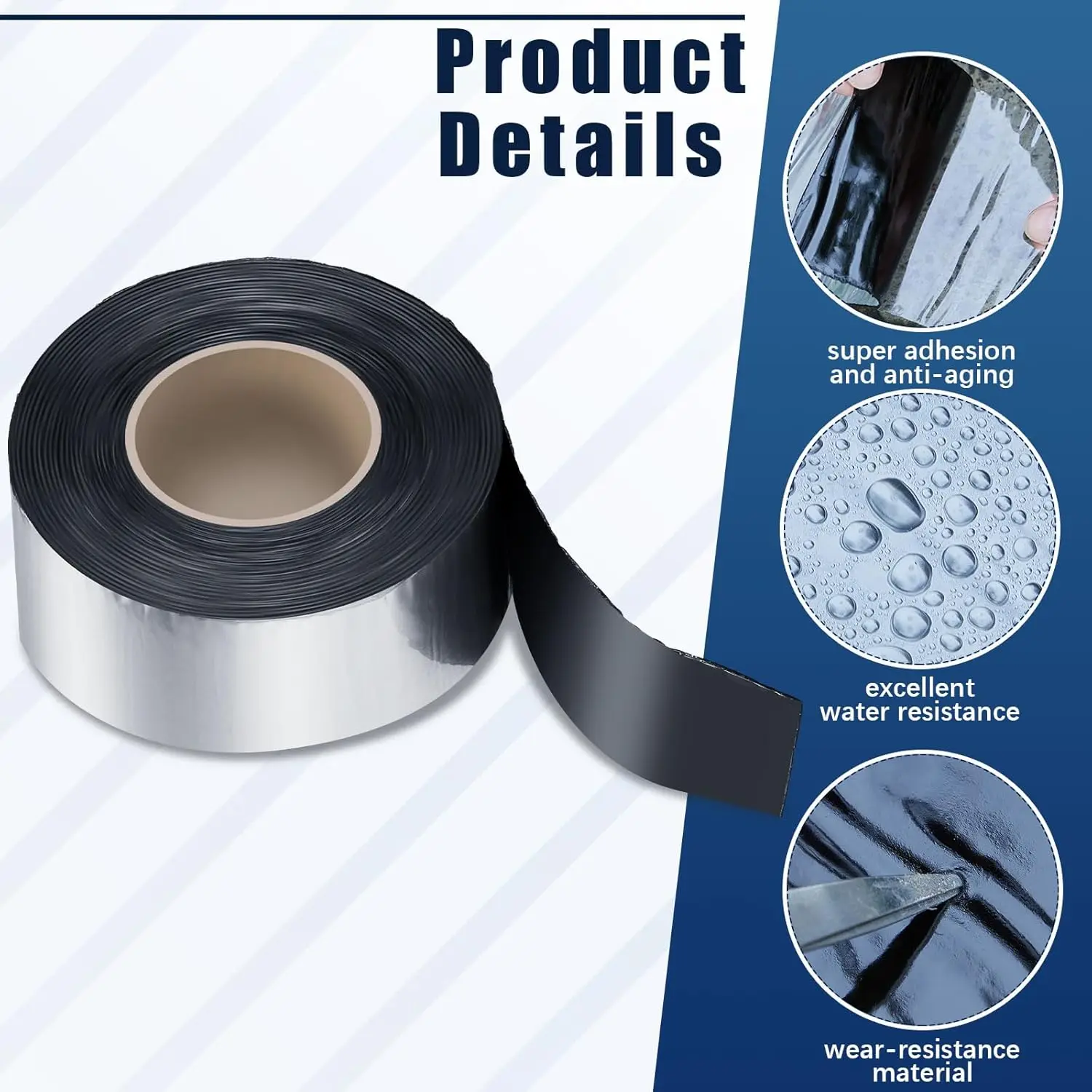 50mm flashband 2 Rolls Flashing Tape Waterproof Patch Seal Tape Self Adhesive Roof Tape for Window Doors Panels Repair