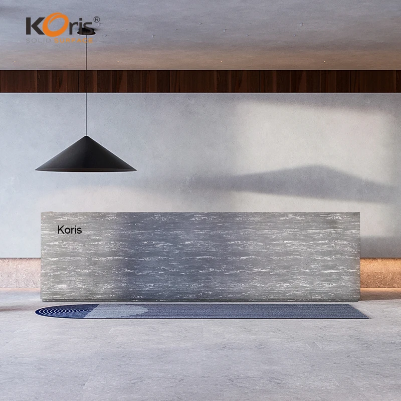 Koris OEM modern design luxury hotel acrylic solid surface front desk reception counter
